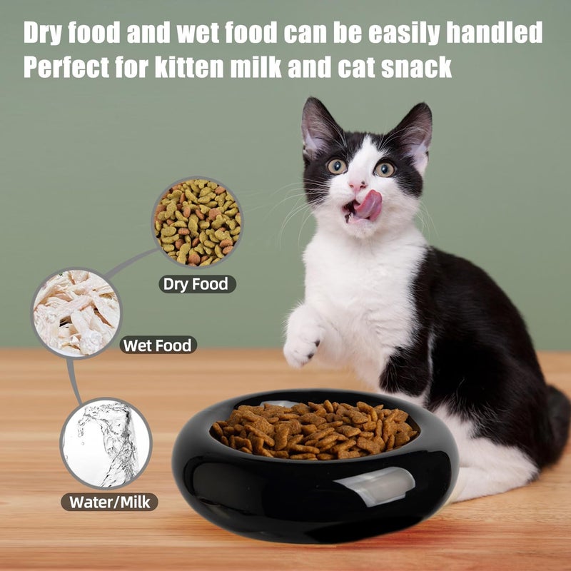 KTLECL 6.1 Inch Cat Bowls, 7 oz Ceramic Cat Food Bowl, Whisker Fatigue Relief Bowl, Anti-Vomiting, Protect Spine, Perfect for Indoor Cats(2pc Black) - Image 3